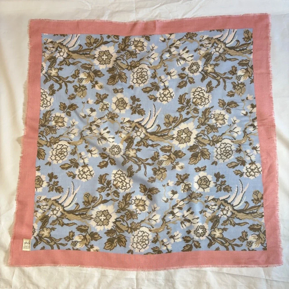 Vtg Glentex Scarf Cottagecore Whimsigoth Floral Bird Print Japan Acrylic Square‎